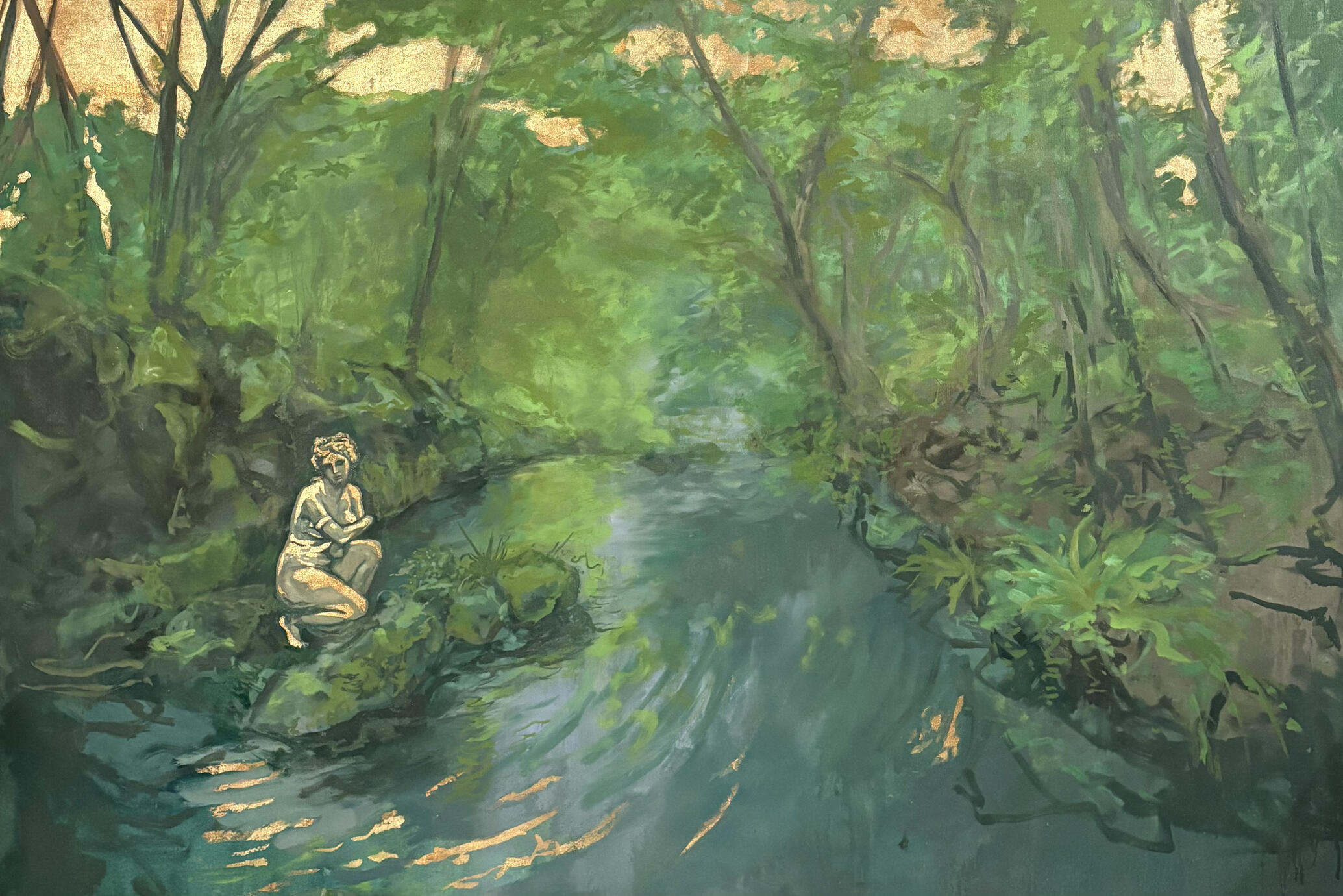 Bath of Venus Oil on Canvas + Gold Foil 42x62"